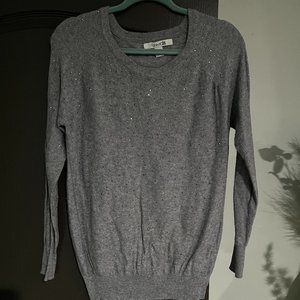 FOREVER 21 RHINESTONE EMBELLISHED LONG SLEEVE SCOOP NECK SWEATER GREY WOMEN SM